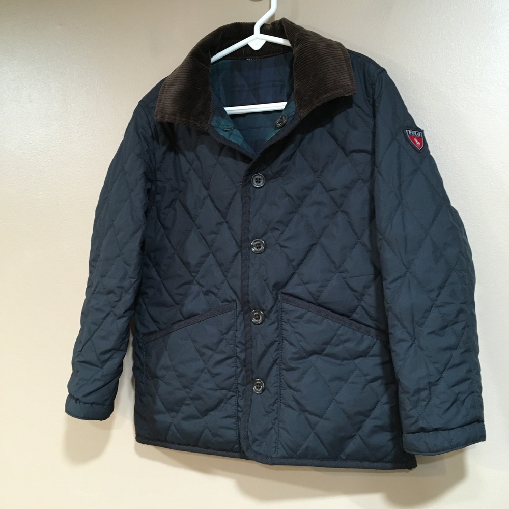Polo Ralph Lauren Reversible Plaid Water Repellant Jacket Boys 6 Navy Blackwatch